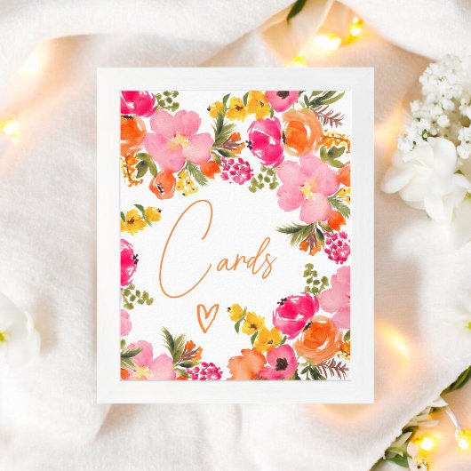 鮮やかなオレンジの花のスクリプトカード ブライダルシャワーデコレーション ポスター
