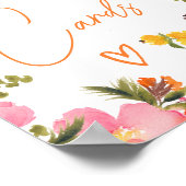 鮮やかなオレンジの花のスクリプトカード ブライダルシャワーデコレーション ポスター (角)