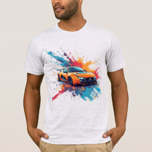 🔥 鮮やかなオレンジスポーツカーのストリートスタイル Tシャツ