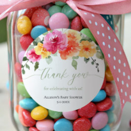 鮮やかなオレンジ色とピンクの芍薬の花のステッカー ラウンドシール