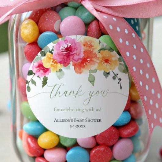 鮮やかなオレンジ色とピンクの芍薬の花のステッカー ラウンドシール