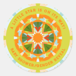 鮮やかなオレンジ色と緑の星のベビーシャワー ラウンドシール