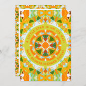 鮮やかなオレンジ色と緑の星のベビーシャワー 招待状 (正面/裏面)