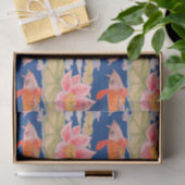 鮮やかなオレンジ色のコイフィッシュピンクフラワーダークブルーラップ 薄葉紙 (ギフト)