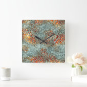 鮮やかなオレンジ色のテクスチャに溶かしたスプラッシュマットメタル スクエア壁時計 (ホーム)