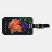 鮮やかなオレンジ色のハイビスカストロピカルカスタマイズ可能なブラック ラゲッジタグ (正面横)