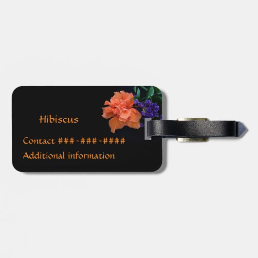 鮮やかなオレンジ色のハイビスカストロピカルカスタマイズ可能なブラック ラゲッジタグ (裏面横)