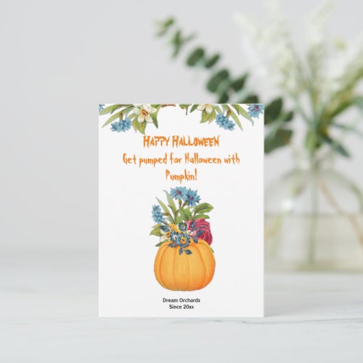 鮮やかなオレンジ色のハロウィンのかぼちゃの水彩花卉 (スタンド正面)