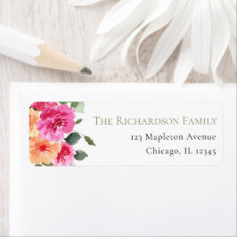 鮮やかなオレンジ色のピンクの牡丹フローラ春夏 ラベル