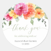 鮮やかなオレンジ色のピンクの芍薬の花のステッカー ラウンドシール (正面)