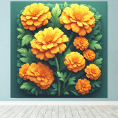 鮮やかなオレンジ色のマリーゴールドの花束 キャンバスプリント (インサイチュ (ウッドフロア))