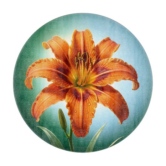 鮮やかなオレンジ色のユリの花の開花 カッティングボード (正面)