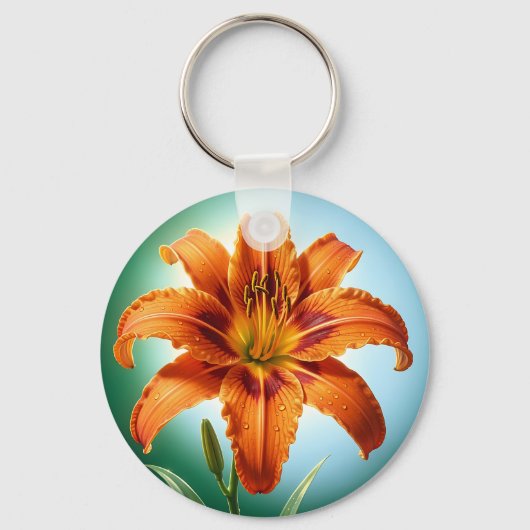 鮮やかなオレンジ色のユリの花の開花 キーホルダー (正面)