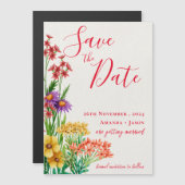 鮮やかなオレンジ色のワイルドフラワーウェディング日付を保存 (正面/裏面)