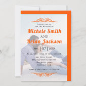 鮮やかなオレンジ色のヴィンテージ要素と写真の結婚式 招待状 (正面)