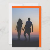 鮮やかなオレンジ色のヴィンテージ要素と写真の結婚式 招待状 (裏面)