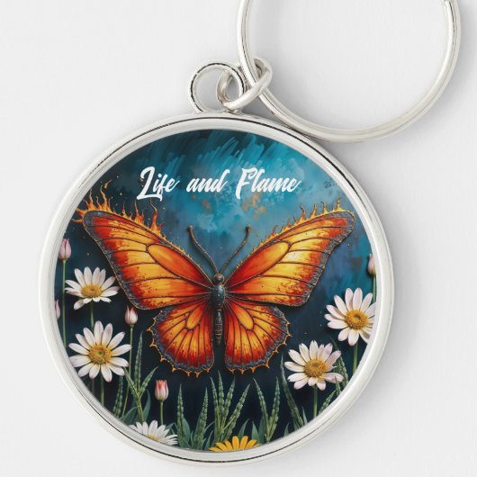 鮮やかなオレンジ色の昆虫蝶カモミールの花 キーホルダー (正面)