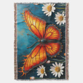 鮮やかなオレンジ色の昆虫蝶カモミールの花 スローブランケット (正面縦)