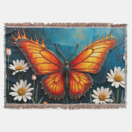 鮮やかなオレンジ色の昆虫蝶カモミールの花 スローブランケット