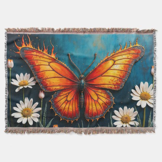 鮮やかなオレンジ色の昆虫蝶カモミールの花 スローブランケット (正面)