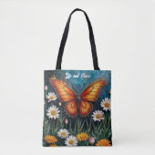 鮮やかなオレンジ色の昆虫蝶カモミールの花 トートバッグ (正面)