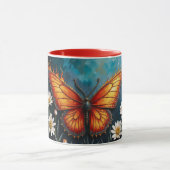 鮮やかなオレンジ色の昆虫蝶カモミールの花 マグカップ (中央)