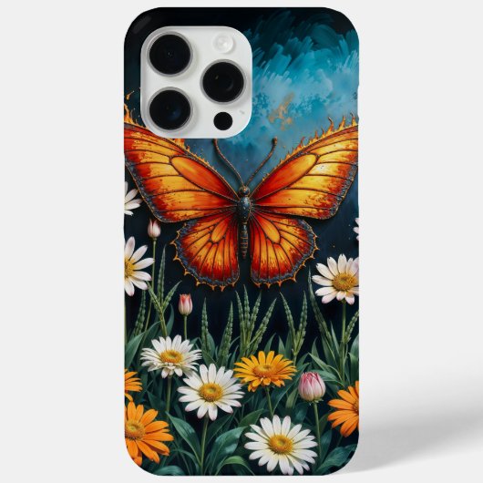 鮮やかなオレンジ色の昆虫蝶カモミールの花 Case-Mate iPhoneケース (裏面)