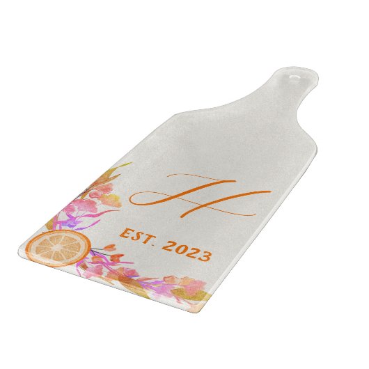 鮮やかなオレンジ色の果実フローラモノグラム設立 カッティングボード (角)