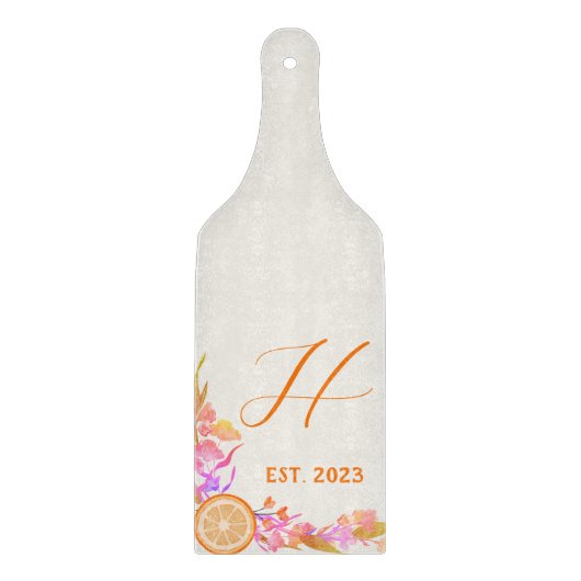 鮮やかなオレンジ色の果実フローラモノグラム設立 カッティングボード (正面)