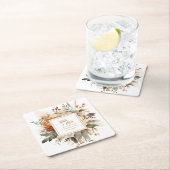 鮮やかなオレンジ色の秋の花と緑 スクエアペーパーコースター (インサイチュ)