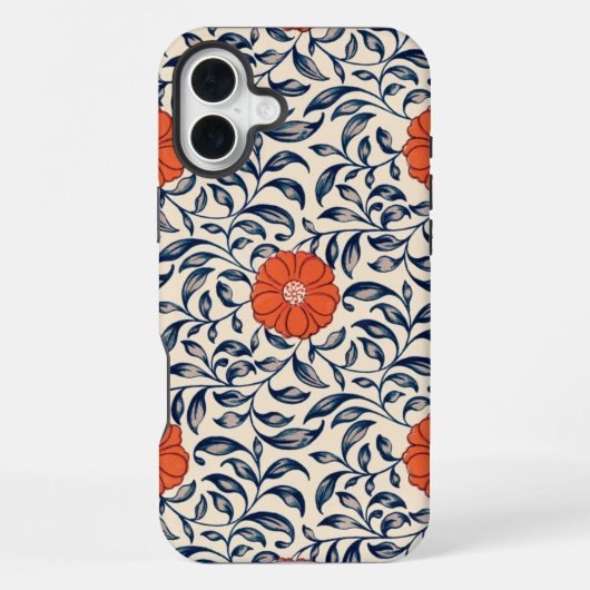 鮮やかなオレンジ色の花のシームレスな花柄 iPhoneケース (裏面)
