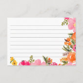 鮮やかなオレンジ色の花柄 ブライダルシャワーレシピカード エンクロージャーカード (裏面)