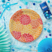 鮮やかなオレンジ色の花柄 ペーパープレート (パーティー)