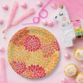 鮮やかなオレンジ色の花柄 ペーパープレート (パーティー)