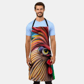 鮮やかなオレンジ色の雄鶏 エプロン (着用した状態)