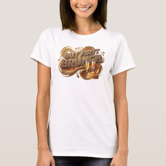 鮮やかなオレンジ色のBUT FIRST BRUNCH オリジナルTシャツ Tシャツ (正面)
