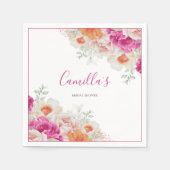 鮮やかなオレンジ&ピンクの水彩花模様の紙皿 スタンダードカクテルナプキン (正面)