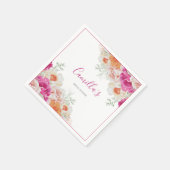 鮮やかなオレンジ&ピンクの水彩花模様の紙皿 スタンダードカクテルナプキン (角)