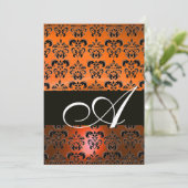 鮮やかなオレンジ ブラック ダマスク モノグラム ,真っ白 招待状 (スタンド正面)