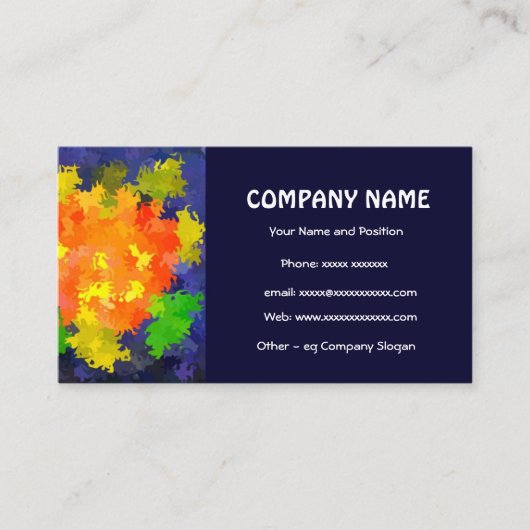 鮮やかなオレンジ、緑、ネイビーブルーの名刺 名刺 (正面)