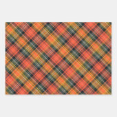 鮮やかなオレンジ、緑、金ゴールドの格子模様 ラッピングペーパーシート (正面)