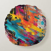 鮮やかなカオス・スプラッシュ・グラフィティ ラウンドクッション (正面)
