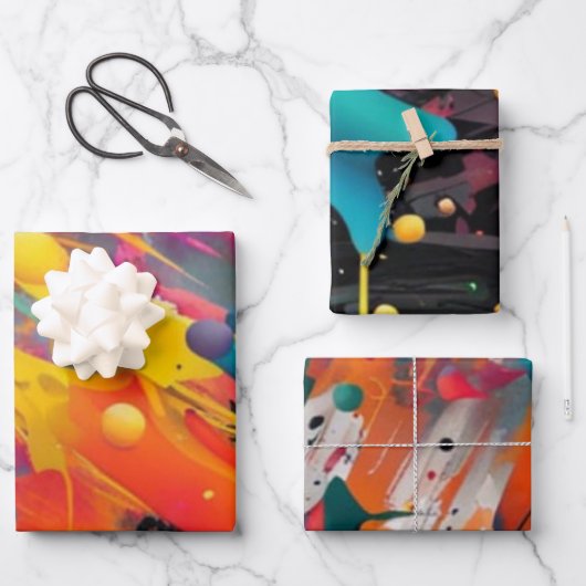 鮮やかなカオス・スプラッシュ・グラフィティ ラッピングペーパーシート (正面)