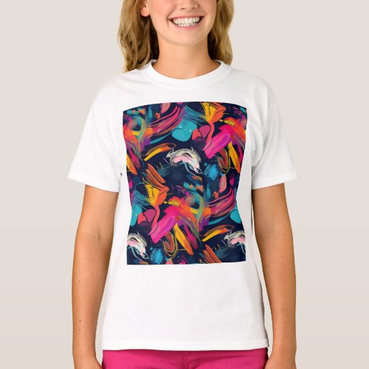 鮮やかなカオス スプラッシュ グラフィティ Tシャツ (正面)