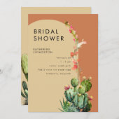 鮮やかなカクスタス テラコッタ 幾何学的なウェディングシャワー 招待状 (正面/裏面)
