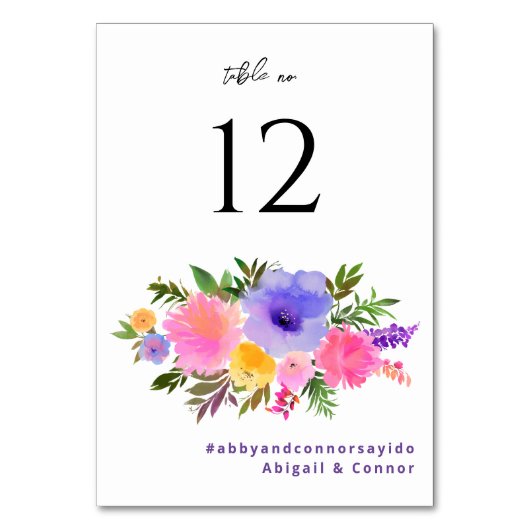 鮮やかなカジュアルマゼンタバイオレットイエロー テーブルナンバー (正面)