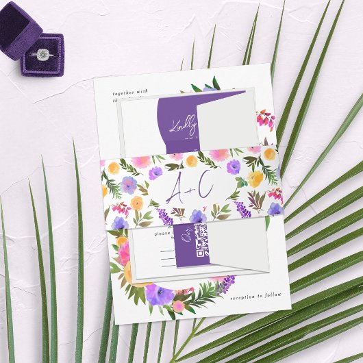 鮮やかなカジュアルマゼンタバイオレットイエロー 招待状ベリーバンド