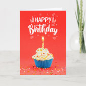 鮮やかなカップケーキ 赤い ハッピー バースデー グリーティング カード (正面)