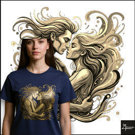 鮮やかなカップルの抱擁 サイケデリックな流れるアート トライブレンドTシャツ
