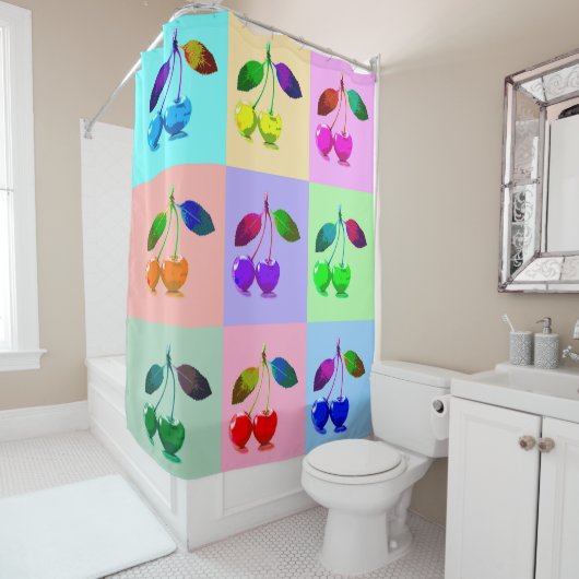 鮮やかなカラフルさくらんぼ – アポップ・アートのート シャワーカーテン (インサイチュ)
